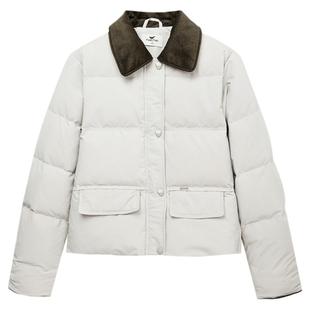 快鱼女士灯芯绒翻领羽绒服2025年冬季新款百搭保暖复古巴恩风外套