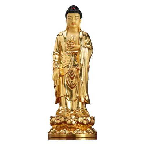 圆通佛具西方三圣纯铜贴金观音佛像供奉阿弥陀佛摆件大势至菩萨站