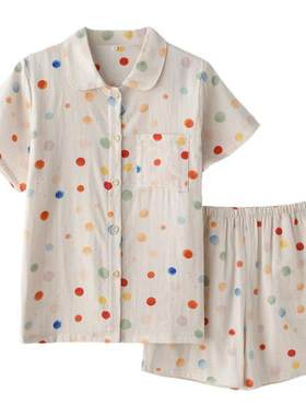 彩点女纯棉纱布夏季短袖家居服