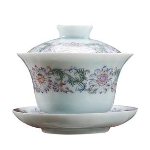 昌南陶瓷三才碗 功夫茶具茶杯大号茶碗 景德镇玉瓷盖碗粉彩泡茶碗