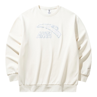 安踏休闲卫衣女秋冬季加绒保暖宽松圆领套头衫字母印花运动上衣