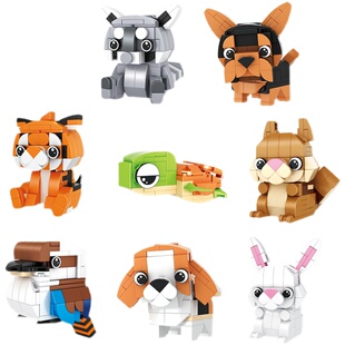 中国积木玩具儿童益智力组拼装男女孩小颗粒动物拼图企鹅狗牛礼物