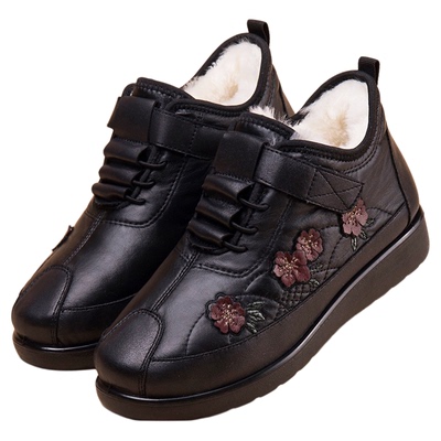 老人棉鞋女冬牛筋软底妈妈羊毛鞋