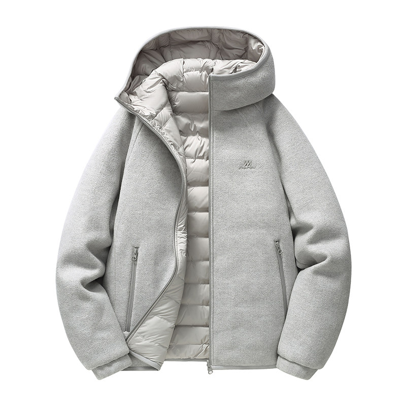 鸭鸭男士轻薄双面连帽羽绒外套