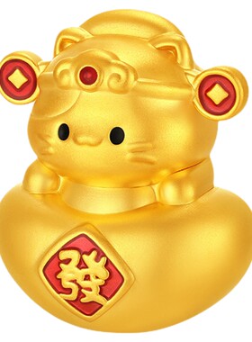 潮宏基福佑招财福猫黄金摆件足金5D硬金投资收藏摆饰礼物计价