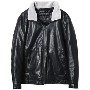 石墨烯科技棉！男士立领PU皮夹克冬季带毛领可拆卸内衬爸爸款外套