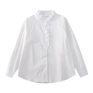 Punkhoo 白色衬衫衣花边长袖日系复古学院风秋季内搭女宽松设计感