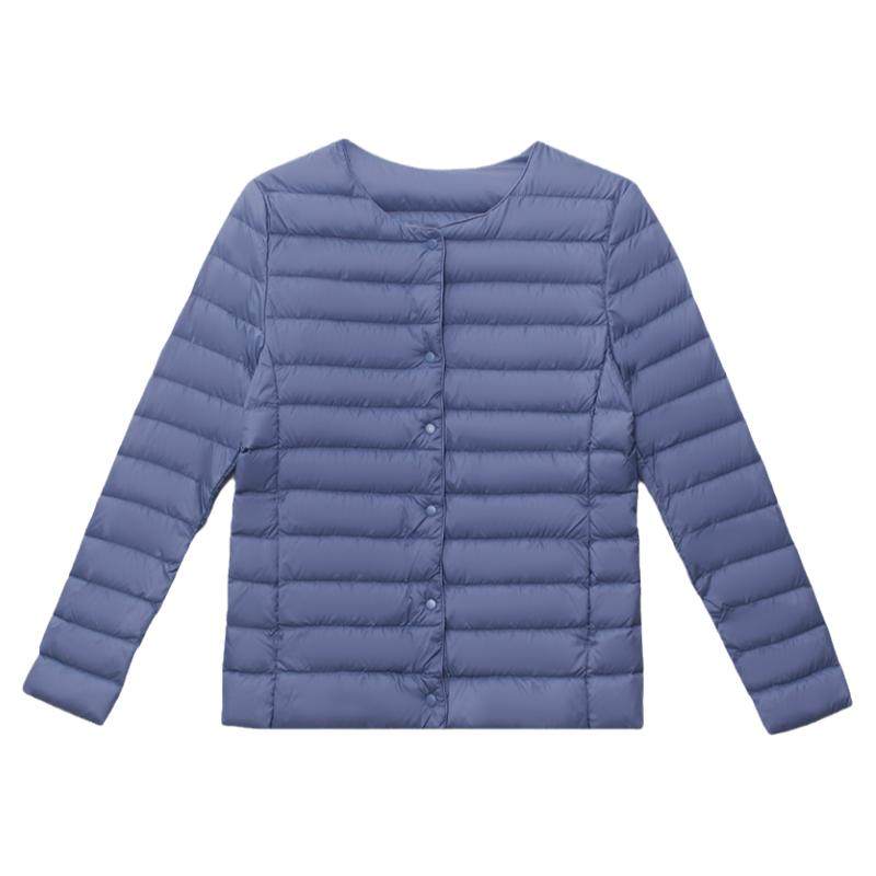 白鸭绒轻薄羽绒服女无领棉袄外套
