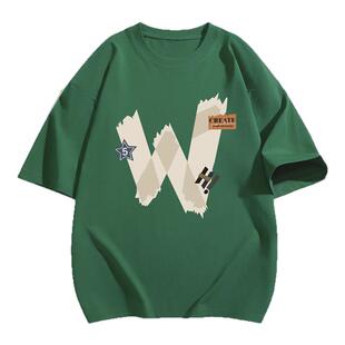 胖胖哥黑色短袖t恤男夏季重磅潮牌宽松大码设计感小众五分袖上衣