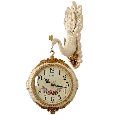 欧式孔雀客厅静音大号双面挂钟