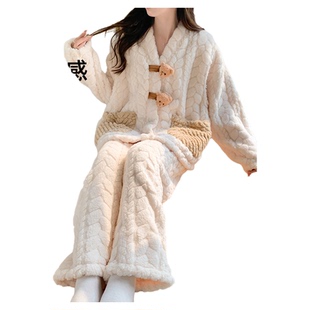 婧麒月子服孕妇冬加厚加绒珊瑚绒保暖哺乳睡衣喂奶待产产后家居服