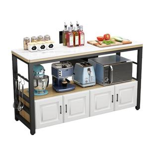 厨房岩板切菜桌操作台落地家用多层置物架微波炉烤箱储物柜双层桌