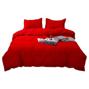 大红色四件套纯色被套床单枕套纯红色七维素色三件套净版床上用品