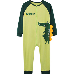 奶龙男童连体睡衣春秋纯棉薄款长袖中大童男孩青少年夏季空调睡袋