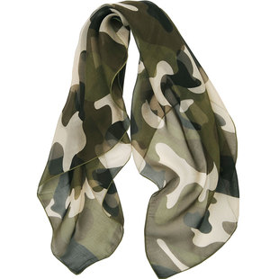 【微瑕】100%桑蚕丝绿色迷彩真丝小方巾女士高档春秋薄款丝巾围巾