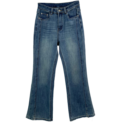 四面弹小开叉高腰显瘦微喇牛仔裤