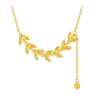 周大生梵高联名|黄金项链女5G足金穗穗平安锁骨套链爆闪麦穗吊坠