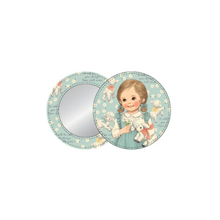 韩国进口afrocat可爱ins风洋娃娃圆形皮质小手镜便携化妆补妆镜子