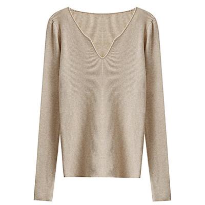 素岸V领修身显瘦毛针织衫