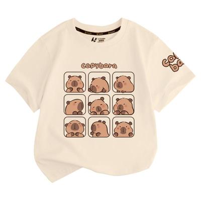 卡皮巴拉卡通水豚君可爱纯棉t恤