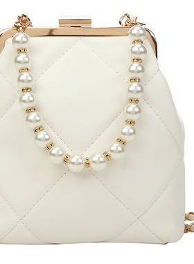 夏季小清新包包女包2024新款潮时尚链条斜挎包网红珍珠手提夹口包