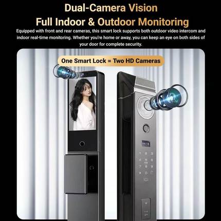 双摄WiFi门锁支持室内外监控可视通话室内外通用防水防尘全自动门