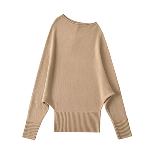 YoungGirlDay慵懒氛围感斜肩宽松显瘦灯笼袖针织包臀连衣裙短裙潮