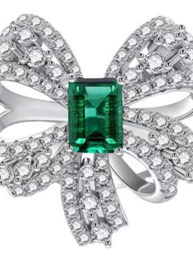 莫桑石蝴蝶结祖母绿1克拉戒指