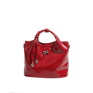 原创托特包2025新款高级感油蜡牛皮手提包通勤斜挎大包红色新娘包