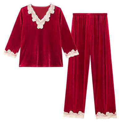 2025新款秋冬款上海故事金丝绒睡衣女款长袖红色本命年妈妈款套装