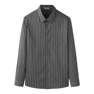 灰色条纹衬衫男士长袖春秋季商务休闲衬衣免烫抗皱高级感短袖寸衫