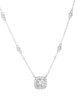 AHCHOO 静奢火彩莫桑石吊坠项链小众高级S925银小方糖锁骨链女