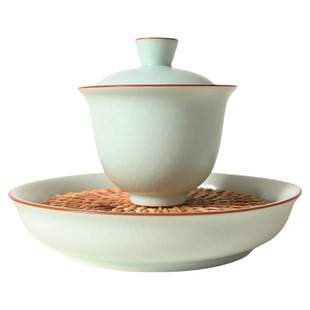 三才盖碗单个豆青汝窑家用泡茶碗陶瓷开片蓄水壶承盘功夫茶具茶碗