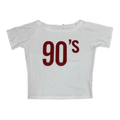 美式辣妹斜肩数字印花短袖T恤女