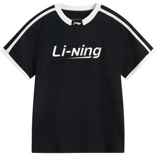 李宁短袖女士夏季白色上衣圆领女装透气冰丝复古半袖运动正肩T恤