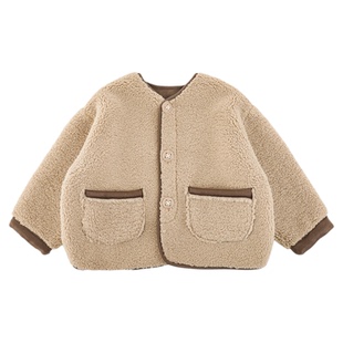 幼悠男童韩式慵懒风毛绒外套冬季蓬松绵软撞色包边保暖休闲上衣潮