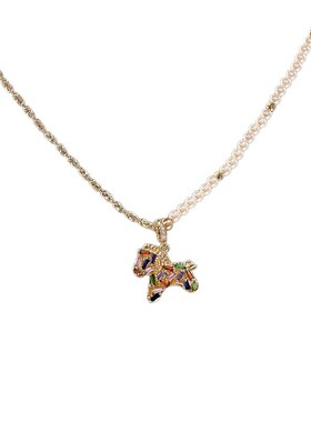 彩色水晶锆小马吊坠珍珠项链