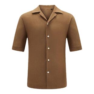 【亚麻】LAMPO/蓝豹男士短袖衬衫全麻亲肤古巴领微廓衬衣男