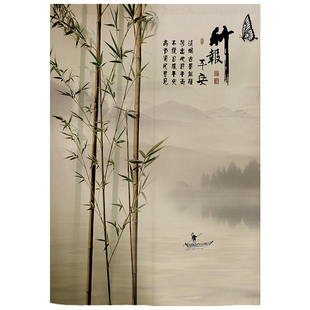 竹报平安新中式门帘家用卧室布艺半帘竹子遮挡帘子厨房厕所隔断帘