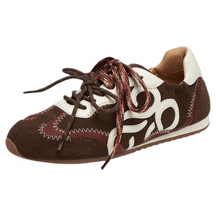 真美诗林间有氧秋新款牛绒复古撞色双鞋带山系户外风德训鞋女