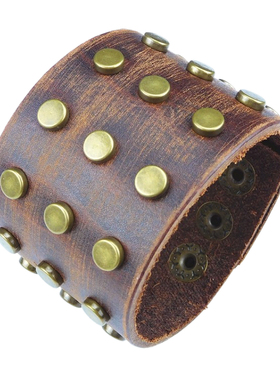 复古铜色高平圆柱铆钉咖啡色手环