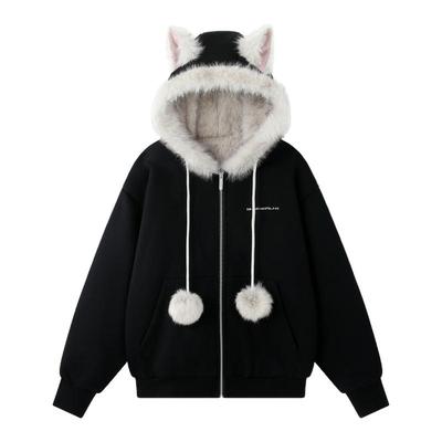 BJHG猫耳朵毛毛冬季座山雕外套