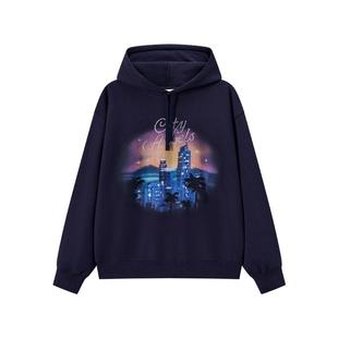 JOYRICH美式复古街头城市夜景印花烫钻连帽卫衣25秋新品男女同款