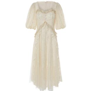 MAXRIENY宫廷感连衣裙浪漫仙美小白裙订婚网纱长裙端庄领证裙子秋