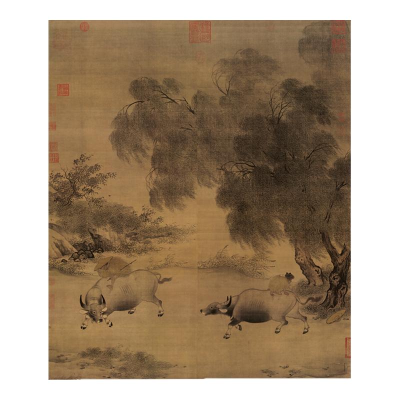 北宋徽宗赵佶风雨牧归图复古字画真迹微喷仿古复制挂画装裱装饰画