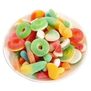 多彩橡皮软糖水果味酸砂涂油彩色零食符号软糖果酸沙糖零食袋装