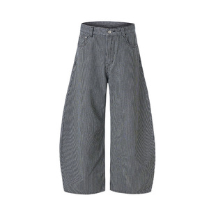 local aliens外星沙龙美式复古细条纹弯刀牛仔裤百搭显瘦阔腿长裤