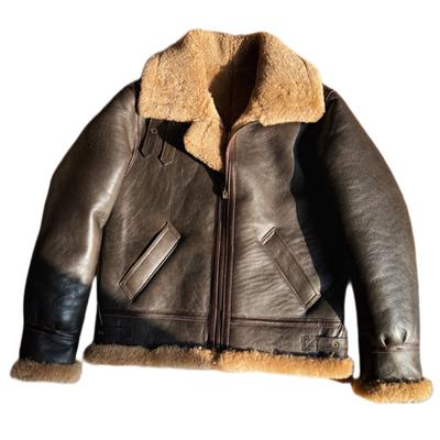 B3皮毛一体翻领真皮外套