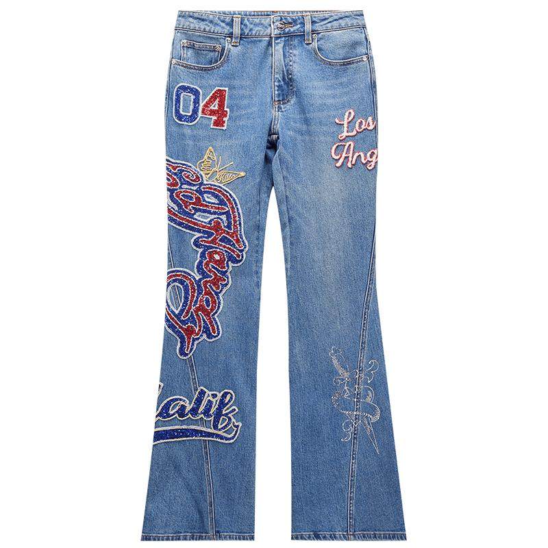 Ed hardy埃德哈迪春季新款女士美式复古紧身微喇显瘦牛仔裤