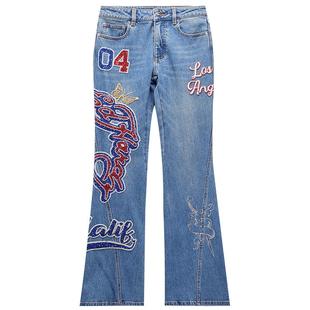 Ed hardy埃德哈迪春季新款女士美式复古紧身微喇显瘦牛仔裤